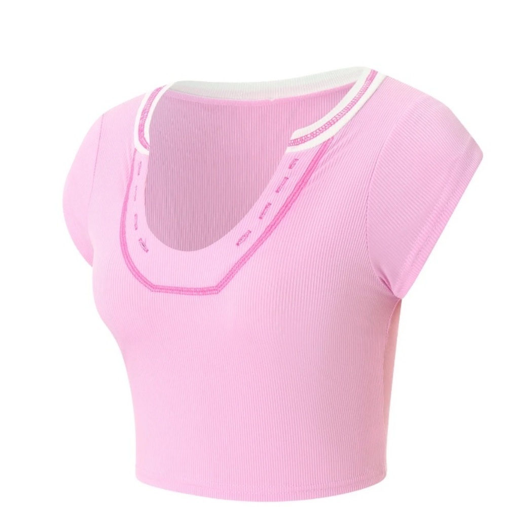 Pink Ribbed Crop Top 004 - Picture 4 of 4